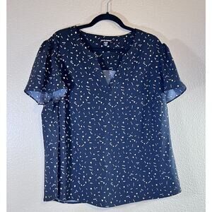 Hilary Radley Plus XXL Black White Hearts Blouse Short Sleeve